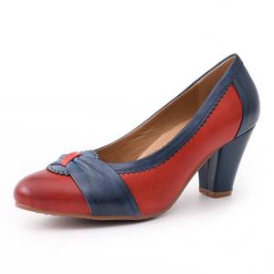 lot 5497 image: Mona flying Womens Vintage Leather Pump Chunky Heel Round Toe Office Dress Shoes for Ladies Red Navy Blue size 6.5