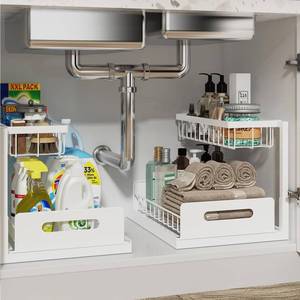 lot 5503 image: REALINN Under Sink Organizer, Pull Out Cabinet Organizer 2 Tier Slide Out Sink Shelf Cabinet Storage Shelves, Storage for Kitchen Bathroom, White, 2 Pack