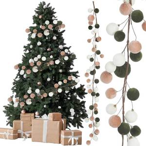 lot 6055 image: Simgoing 6 ft Christmas Ball Ornament Garland Christmas Bauble Hanging Ornament Neutral Velvet Bulb Ball Garland for Xmas Tree Table Mantel Staircase Indoor Outdoor Decor(White, Brown, Green)