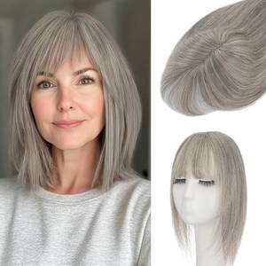 lot 6059 image: S-noilite Hair Toppers for Women Real Human Hair, 100% Real Human Hair Toppers with Bangs for Women with Thin Hair,2.256 Lace Silk Base 10 inch (Mixed Light Gray)