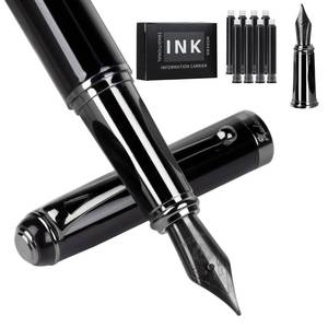 lot 6066 image: Zalantan Fountain Pen-Smooth Writing Metal Water Pen with Gift Case Fine Nib Consistent Ink Flow Luxury Pen for Nice Pens Includes a Calligraphy Nib 8 Cartridges a Ink Refill Converter(Grey)