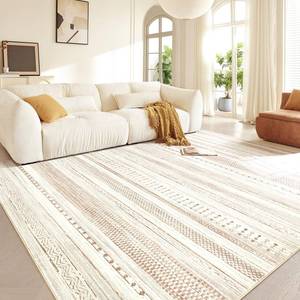 lot 6068 image: Boraya Area Rugs for Living Room 5x7 Washable Boho Rug for Bedroom Large Neutral Bohemian Moroccan Farmhouse Geometric Dining Room Rugs Ultra Soft Floor Carpet Indoor for Home Office - Brown