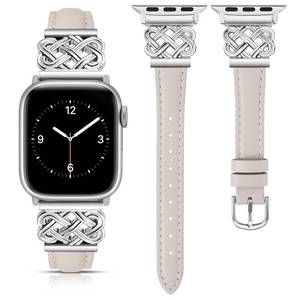 lot 6072 image: TOYOUTHS Compatible with Apple Watch Bands Women 38404142mm Dressy Slim Leather Strap with Designer Celtic Interlock Knot Bracelet for iWatch Series 11 10 9 8 7 6 5 4 SE 3 2 1, StarlightSilver