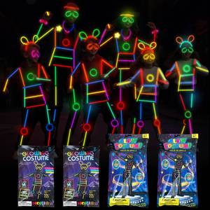 lot 6083 image: Lewtemi 4 Set Body Glow Stick Figure Costume, 460 Pcs Reusable Light up Stick Figure Costume, Colorful Glow in The Dark Outfits, Eyeglasses, Earring, Rings, Badge for Christmas Party Cosplay Dancing
