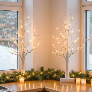 lot 6101 image: Vanthylit 2 Pcs Lighted Birch Tree Battery Powered Tabletop Tree Decorations for Home Fireplace Party Christmas Decorations (22 Inch)