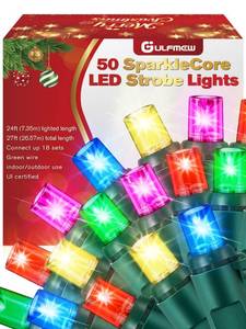 lot 6104 image: Gulfmew Strobe Christmas Light, 50 LED 25.5Ft Quickly Twinkle Lights, 5mm LED Wide Angle Strobe Strings Random Shimmering Set with Green Wire, 6 Spacing for Christmas Decoration(Multi-Colored) 2 Pack