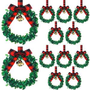 lot 6105 image: Syhood 12 Pieces 6 Christmas Kitchen Cabinet Wreaths with Ribbon Gold Bells Mini Christmas Wreath Small for Kitchen Window Front Door Xmas Holiday Indoor Home Decor(Red and Black,Fabric)