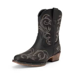 lot 7955 image: DREAM PAIRS Womens Cowboy Cowgirl Western Boots Embroidered Stitched Ankle Boots Square Toe Chunky Heel Fashion Short Booties with Zipper,Size 8.5,Black,DWUMAB2511