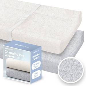 lot 7962 image: Jool Baby Changing Pad Covers (2 Pack) Soft & Comfortable, Fits Most Standard Diaper Changing Pads (Off-White & Gray-Wave)