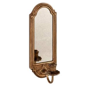 lot 7968 image: SOFFEE DESIGN Vintage Gold Wall-Mounted Candle Sconce with Mirror - Floral Base & 3D Woven Texture for Bathroom, Dining Room, Entryway