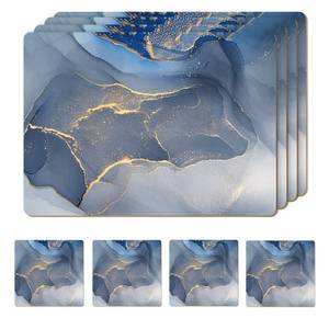lot 7983 image: Moderry Set of 4 Heat Resistant Cork Placemats for Dining Table with Free Set of 4 Matching Drink Coasters Marble Design 16 x 12 Inches Cork Backed Hard Placemats (Blue & Gold)