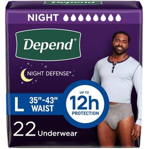 lot 7986 image: Depend Night Defense Adult Diapers, Incontinence Underwear for Men, Disposable, Overnight, Large, Grey, 22 Count, Packaging May Vary