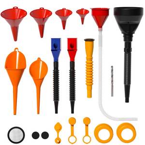 lot 7990 image: KJE 19 Pcs Automotive Funnel Set, Spout Replacements, Plastic Wide Mouth Transmission Funnels, Flexible Oil Funnel Kit for Automotive Use
