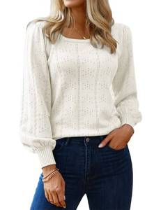 lot 8012 image: HOTOUCH Womens Sweaters Fall 2026 Trendy Puff Sleeve Tops Casual Knit Square Neck Cute Tunic Pullover Blouses White XS