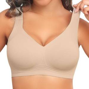 lot 8018 image: PoseFree Womens Bras No Underwire Full Support Back Fat Smoothing Bralette Wireless Push Up Plus Size Sports Bra (Nude,M)