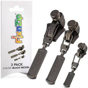 lot 8022 image: FixNZip Small, Medium, and Large Black Nickel Zipper Repair Kit Bundle  Universal No-Sew Slider Replacement for All Apparel Needs  Instant and Reusable Zipper Repair Tool  Sizes 1-10