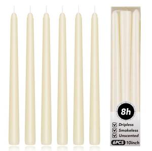 lot 8033 image: KORCCI Ivory Taper Candles 10 Inch - Set of 6 Long Candles, 8 Hours Long Burning, Smokeless & Unscented & Dripless, for Christmas Holiday D�cor, Weddings, Birthdays, Dinner, Rituals (Ivory)