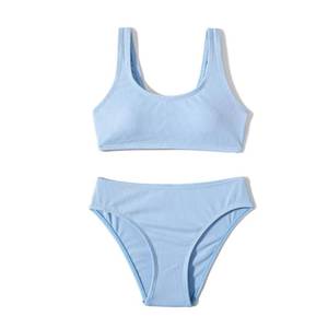 lot 8047 image: MIENOE Teen Girls Swimsuits Two-Piece Swimsuit Sport Bras Wrap Around Bikini Swimsuit Solid Color Bikini Sete Kids Sky Blue Fashion Bathing Suit (Size 14-16Years)