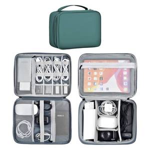 lot 8447 image: Miloocul Large Capacity Electronics Accessories Organizer Travel Case with Adjustable Divider Waterproof Leather Cord Organizer Tech Case (Deep Green, Double Layer-Large)