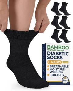 lot 8449 image: Pembrook Bamboo Viscose Diabetic Socks for Women & Men - 6 Pairs Ankle Diabetic Socks for Men 9-12 for Swollen Feet & Neuropathy  Moisture Wicking  Black