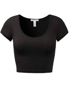 lot 8452 image: Womens Cotton Crop Tops Short Sleeve Scoop Neck Stretchy Casual Shirt Black M