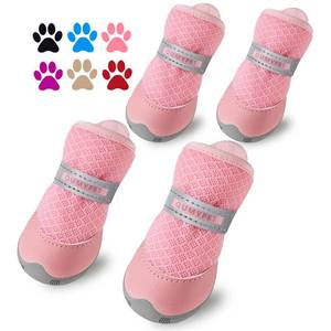 lot 8458 image: QUMY 4PCS Dog Shoes for Small Dogs, Hot Pavement Summer Puppy Dog Boots & Paw Protectors with Soft Anti-Slip Rubber Sole, Mesh Breathable Dog Booties for Hardfloors, Walking Running Pink Size 2