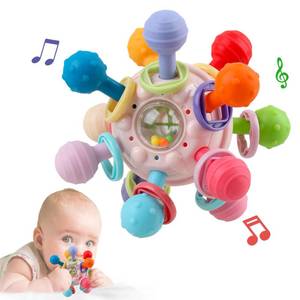 lot 8459 image: Baby Sensory Teething Toys - Baby Teether & Rattle - Gifts for Infant Newborn Boys Girls 0 3 6 9 12 18 Months - Toddler Montessori Educational Learning Toys (Pink)