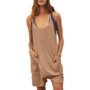lot 8460 image: Womens Sleeveless Rompers Loose Adjustable Spaghetti Strap Shorts Jumpsuit with Pockets (Khaki, XL)