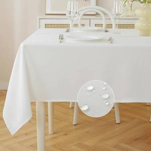 lot 8493 image: JIALE Rectangle Tables Cloth, Waterproof Stain Resistant Tablecloth, Wrinkle Free Farmhouse Dining Table Cover, Soft Fabric Table Cloths for DinnerPartyHoliday, 52 X 70 Inch, White