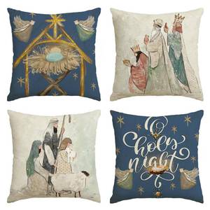 lot 8494 image: AVOIN colorlife Christmas O Holy Night Jesus Snowflake Throw Pillow Covers, 18 x 18 Inch Xmas Winter Holiday Cushion Case Decoration for Sofa Couch Set of 4