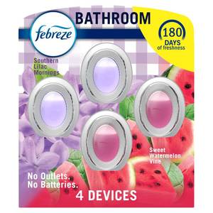lot 8495 image: Febreze Bathroom Air Freshener, Odor-Fighting, Plug In Alternative, Air Fresheners for Home and Bathroom and Kitchen, Closet Air Fresheners, Watermelon & Lilac Scent, 4 Count