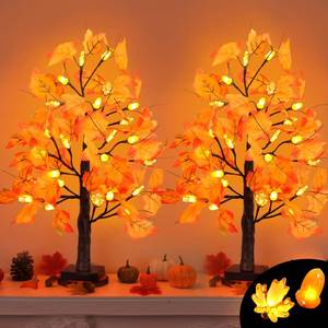 lot 9602 image: 2 Pack 24 Inch Artificial Lighted Maple Tree with 48 LEDs Timer Fall Thanksgiving Decorations Battery Operated Prelit Acorn Maple Tree Lights for Thanksgiving Table Decor Home Indoor Autumn Harvest