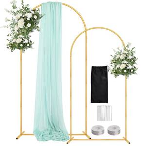lot 9608 image: WellSign Wedding Arch Backdrop Stand 7.2FT, 6FT Set of 2, Gold Metal Balloon Arch kit Stand for Gender Reveal Ceremony Birthday Anniversary Bridal Graduation Party Event Decoration