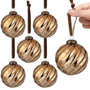 lot 9611 image: Threan 6 Pcs Large Vintage Mercury Glass Christmas Ornaments 3.15 Hanging Christmas Ball Ornaments Antique Embossed Ball Decorations for Xmas Tree Garland Wreath Holiday Decor(Brown,Twist)