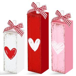 lot 10233 image: Geetery Valentines Day Decorations for Home Valentines Table Block Sign Valentine Tiered Tray Decor Rustic Farmhouse Tabletop Centerpieces for Wedding Anniversary Party Shelf(Heart Style)