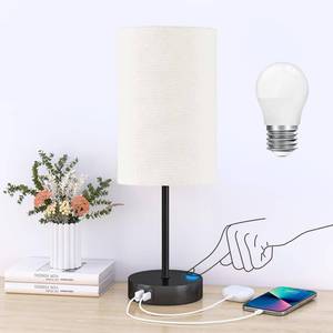 lot 10246 image: AKASUKI 18Inch Table Lamp with Dual Charging Station, 3 Way Dimmable Touch Lamp for Bedroom, Living Room, Office(LED Bulb Included)