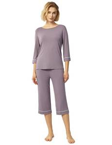 lot 10274 image: GYS Bamboo Viscose Womens Pajama Sets 34 Sleeve Top and Capri Pants 2 Piece Sleep Set, Violet, Small