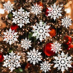 lot 10284 image: 36-Pack Snowflake Christmas Tree Ornaments - White Glitter Snowflake Decorations for Xmas Tree, Adornos para �rbol de Navidad, Winter Snow Flakes Decor.