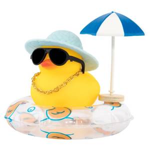 lot 10288 image: wonuu Rubber Duck Car Ornaments Dashboard Decorations for Cute Accessories with Straw Hat Necklace Sun Umbrella and Sunglasses, Blue