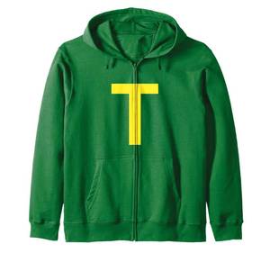 lot 10296 image: Letter T in Yellow on Green Costume Halloween Party Zip Hoodie