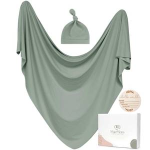 lot 10297 image: MairMore Baby Swaddle Receiving Blankets with Matching Beanie Set Newborn Nursery Swaddle Wrap for Baby Girls and Boys (Green)