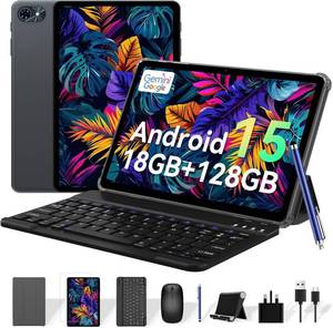 lot 10317 image: Tablet 2026 Android Tablets 10 Inch, Electronics Tablets with Keyboard, 18GB RAM 128GB ROM 2TB TF, Gemini AI 2 in  1 Tablet with Pen, 6000mAh, 1080P, BT5.0, GPS, OTG, Suitable for Study and Office