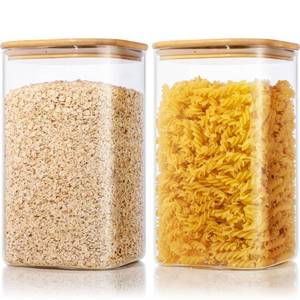 lot 13839 image: Extra Large Square Glass Flour & Sugar Storage Containers with Airtight Lids, 168 floz - 2 Pack Glass Jars with Bamboo Lids for Pantry, Air tight Food Storage Containers for Cereal, Pasta, Rice