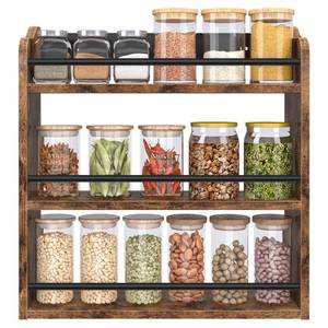 lot 13843 image: BCOZLUX Spice Rack Wall Mounted, Wood 3 Tier Spice Rack for Countertop, Vertical Spice Organizer for Spice Jars and Seasonings, Hanging Spice Shelf for Kitchen Cabinet, or Pantry, Rustic Brown