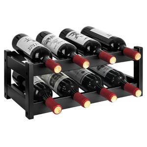 lot 13848 image: VASMIA Bamboo Wine Rack, 2-Tier Wine Racks Countertop Cabinet Wine Holder Wine Storage Shelf for Pantry Kitchen Bar Black