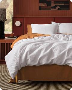 lot 13860 image: Bedsure Cotton Duvet Cover Set - 100% Cotton Waffle Weave Bright White Duvet Cover California King Size, GentleSoft�� and Breathable Cal King Bedding Set for All Season, 3 Pieces, 104x98