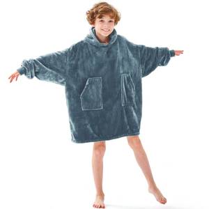 lot 13861 image: Aemicion Wearable Blanket Hoodie for Kids Super Soft Warm Oversized Hooded Blanket Sweatshirt Hoodie Blanket for Boys Girls Blue Grey