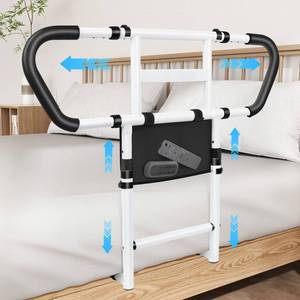 lot 13862 image: easymake Bed Rails for Elderly Adults Safety Adjustable Bedside Assist Rails with Storage Pockets, Non-Slip Handles, Motion Sensor Light, Items for Elderly Bed Rail, 400LB Gravity Capacity
