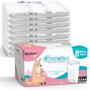 lot 13871 image: Refills Compatible with DEKOR Classic Diaper Pail Refill Bags 8 Pack Super Powerful Odor Eliminator Extra Thick Diaper Pail Bags Each Holds up to 5544 Diapers Fresh Lemon Scent Easy to Replace