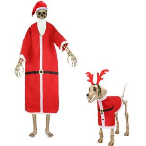 lot 13875 image: SilTriangle 6 Pcs Giant Christmas Skeletons Costume 7 ft Skeleton Dog and 12ft Skeleton Accessories Santa Hat Beard Outfit Antler Headband Cape for Xmas Garden Yard Outdoor Not Include Skeletons